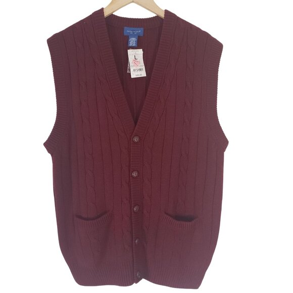 NWT Town Craft Mens Red Knit Sweater Vest Button Down Size L Vintage 90s Preppy - Picture 1 of 5